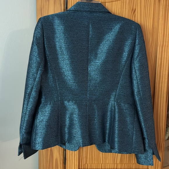 NIPON BOUTIQUE DOPAMINE OMBRE-SHINE RUFFLE FRONT BLAZER JACKET WOMENS 10 BLUE - Picture 13 of 16